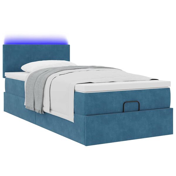 vidaXL Ottoman-Bett mit Matratze & LEDs Dunkelblau 90x200 cm Samt