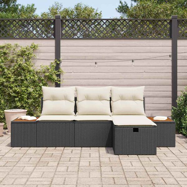 vidaXL Gartensofa-set mit Kissen 4 pcs Schwarz Poly-Rattan
