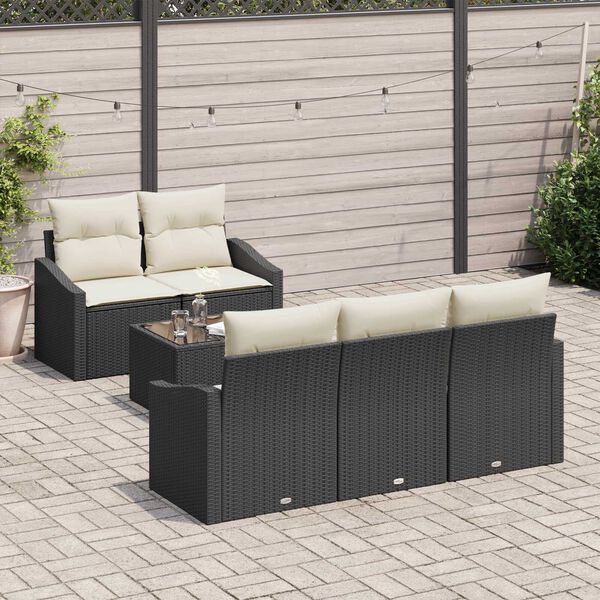 vidaXL Sofa Set mit Kissen 6 pcs Schwarz und Creme Poly-Rattan