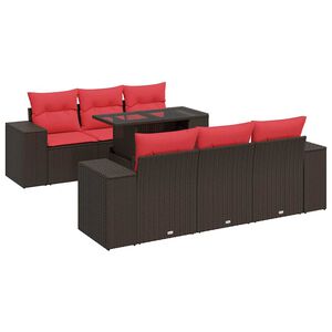 vidaXL 7-tlg. Garten-Sofagarnitur mit Kissen Braun Poly Rattan Akazie