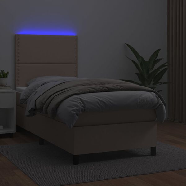 vidaXL Boxspringbett mit Matratze & LED Cappuccino-Braun 90x190cm
