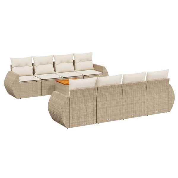 vidaXL 9-tlg. Garten-Sofagarnitur mit Kissen Beige Poly Rattan