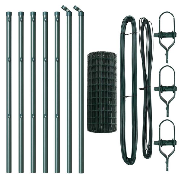 vidaXL Zaun mit Pfosten Gr&uuml;n 0,6 x 10 m Stahl und PVC