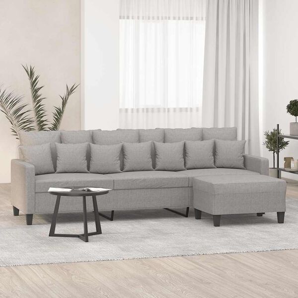 vidaXL 3-Sitzer-Sofa mit Hocker Hellgrau 210 cm Stoff