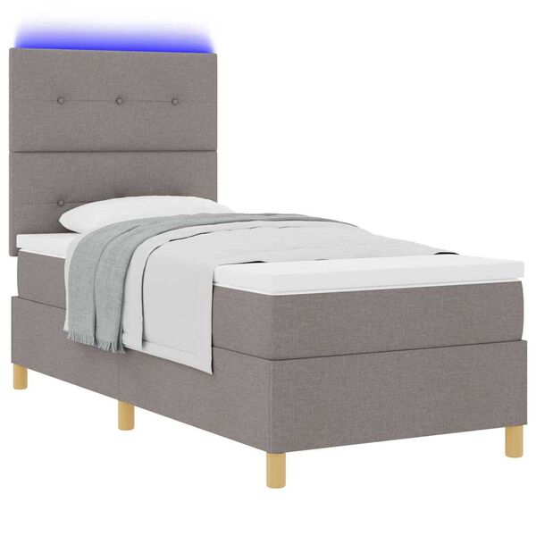 vidaXL LED Boxspringbett mit Matratze Taupe 100 x 200 cm Stoff