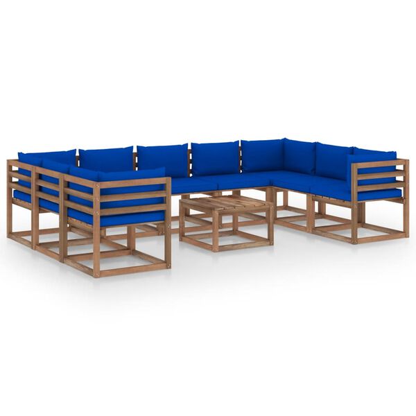 vidaXL 10-tlg. Garten-Lounge-Set mit Kissen in Blau