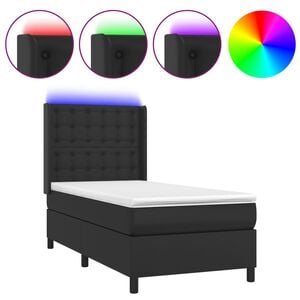 vidaXL Boxspringbett mit Matratze & LED Schwarz 80x200 cm Kunstleder