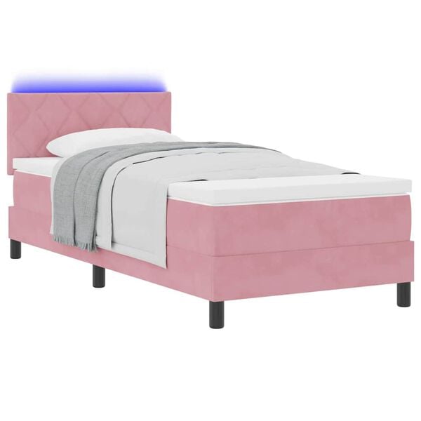 vidaXL LED Boxspringbett mit Matratze mit LED Rosa 100 x 200 cm Samt