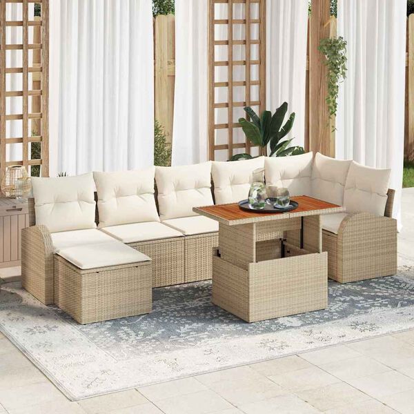 vidaXL Garten-Sofa-Set mit Speicher 8 pcs Beige Poly Rattan
