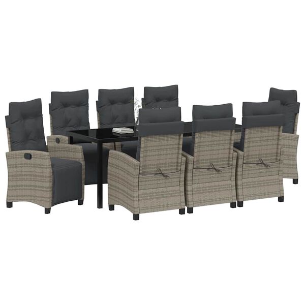 vidaXL Garten Essgruppe mit Kissen 9 pcs Grau Poly-Rattan
