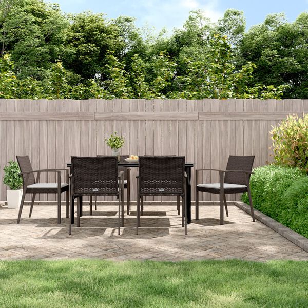 vidaXL 7-tlg. Garten-Essgruppe mit Kissen Poly Rattan und Stahl