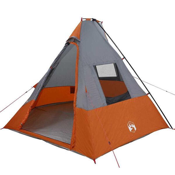 vidaXL Tipi Zelt mit Dach Grau und Orange 383 x 338 x 217 cm Taft