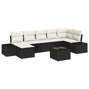 vidaXL Garten-Sofa-Set mit Kissen 7 pcs Schwarz Poly-Rattan