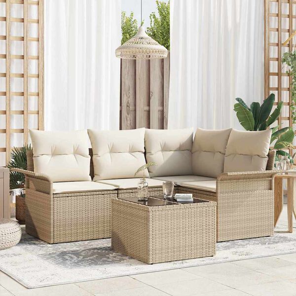 vidaXL Gartensofa-set mit Kissen 5 pcs Beige Poly-Rattan