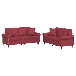 vidaXL 2-tlg. Sofagarnitur mit Kissen Weinrot Kunstleder