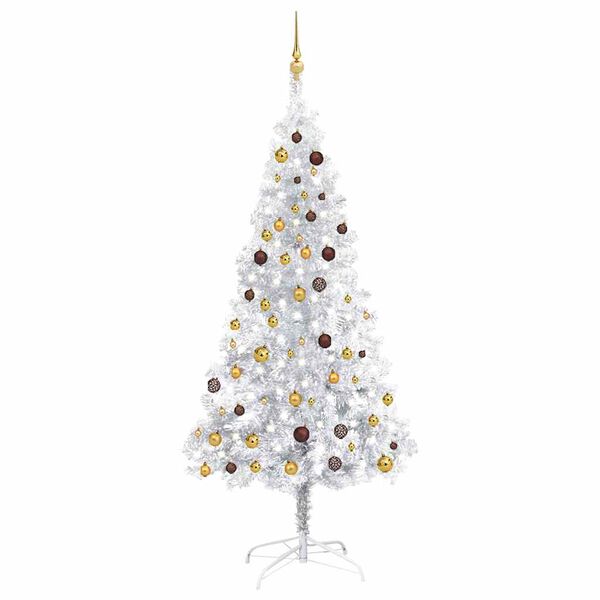 vidaXL K&uuml;nstlicher Weihnachtsbaum Beleuchtung & Kugeln Silber 210 cm