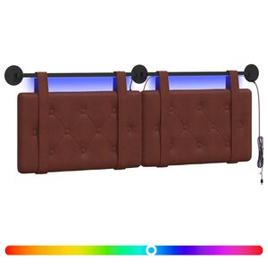 vidaXL H&auml;ngendes Kopfteil Mit LED Licht Gl&auml;nzendes Braun Antikes PU