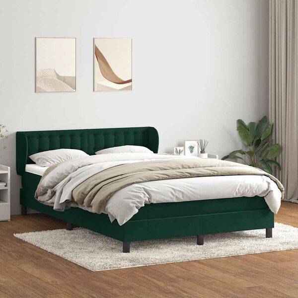 vidaXL Boxspringbett mit Matratze Dunkelgr&uuml;n 160x220 cm Samt