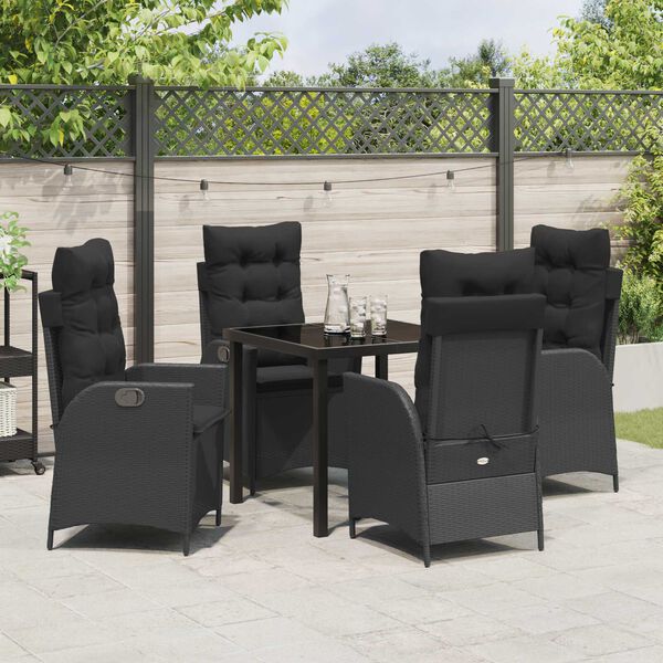 vidaXL Garten Essgruppe mit Kissen 5 pcs Schwarz Poly-Rattan