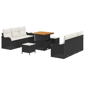 vidaXL Gartensofa-set mit Kissen 9 pcs Schwarz Poly-Rattan