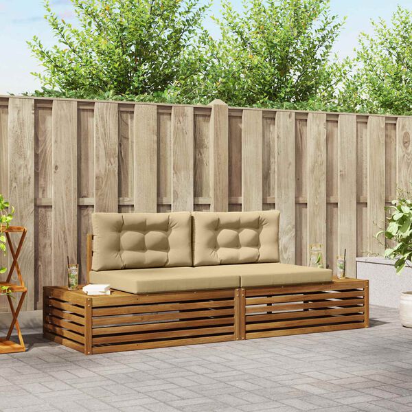 vidaXL Outdoor-Sofagarnitur mit Kissen 2 St&uuml;ck Natur und Beige