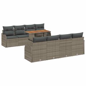 vidaXL Garten-Sofa-Set mit Speicher 9 pcs Grau Poly Rattan