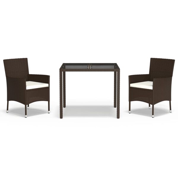 vidaXL 3-tlg. Garten-Essgruppe mit Kissen Braun Poly Rattan