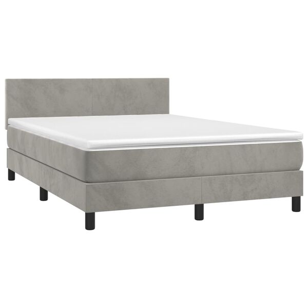 vidaXL Boxspringbett mit Matratze & LED Hellgrau 140x190 cm Samt