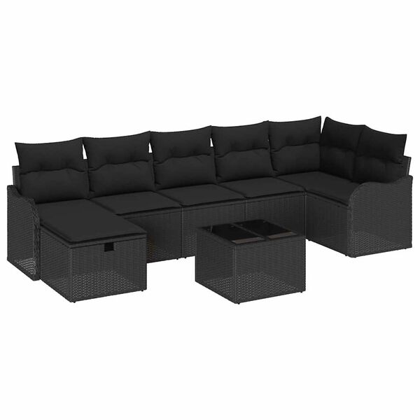 vidaXL Garten-Sofa-Set mit Kissen 8 pcs Schwarz Poly Rattan