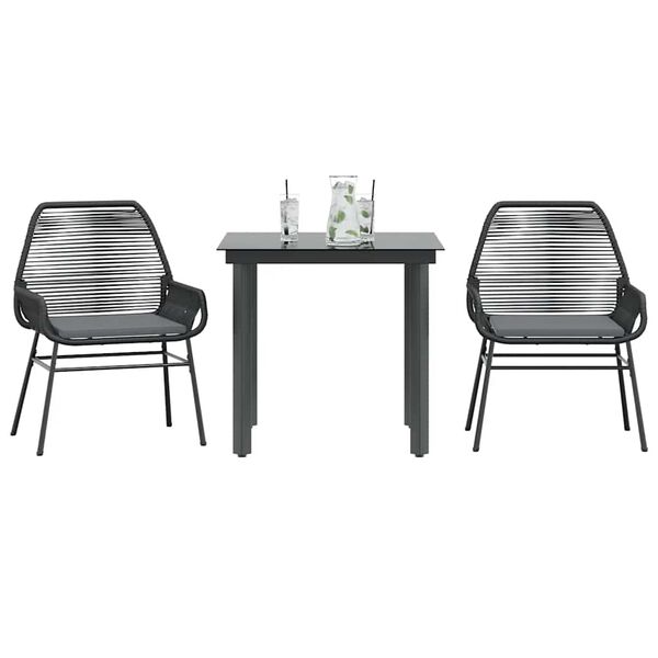vidaXL 3-tlg. Garten-Essgruppe mit Kissen Schwarz Poly Rattan Glas