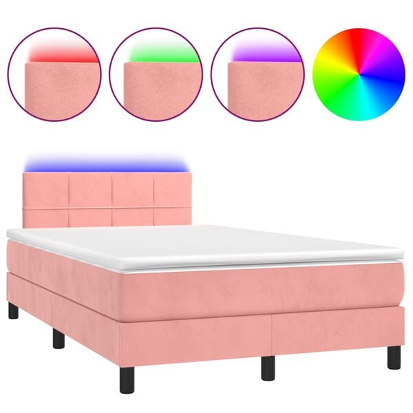 vidaXL Boxspringbett mit Matratze & LED Rosa 120x200 cm Samt