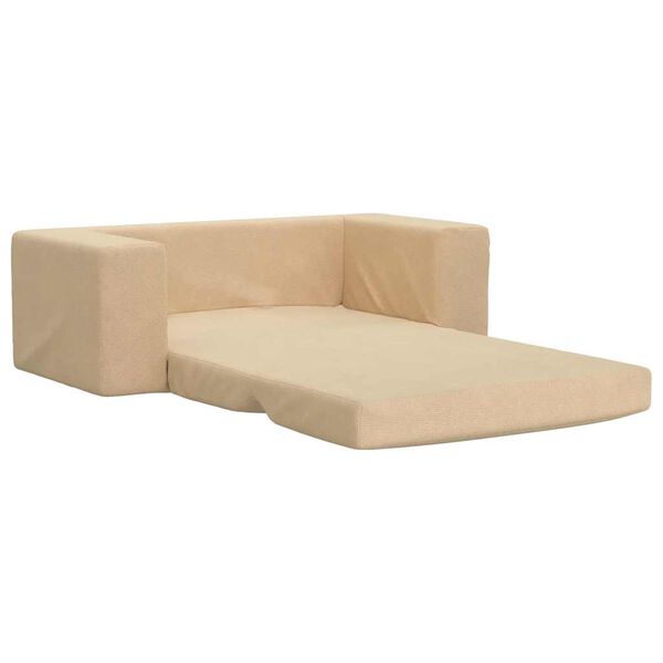 vidaXL Kinder-Schlafsofa 2-Sitzer Creme Weicher Pl&uuml;sch
