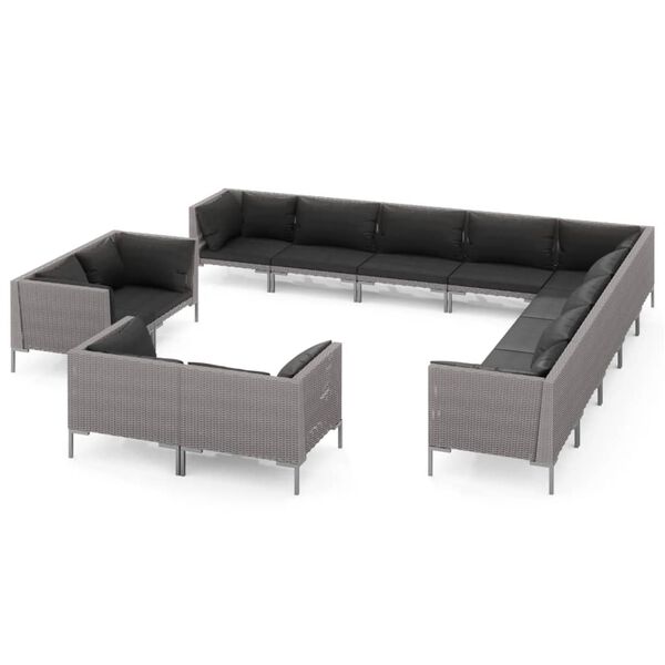 vidaXL 13-tlg. Garten-Lounge-Set mit Kissen Poly Rattan Dunkelgrau