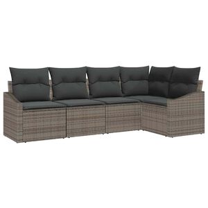 vidaXL Gartensofa-set mit Kissen mit Speicher 5 pcs Grau Poly-Rattan