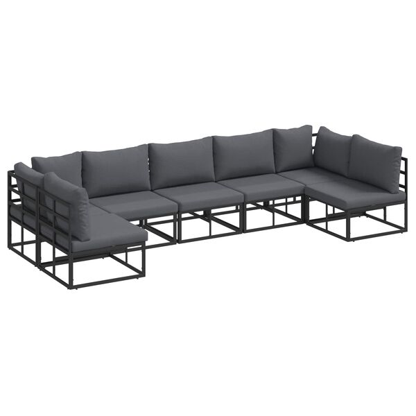 vidaXL Garten-Sofa-Set mit Kissen 7 pcs Schwarz Aluminium
