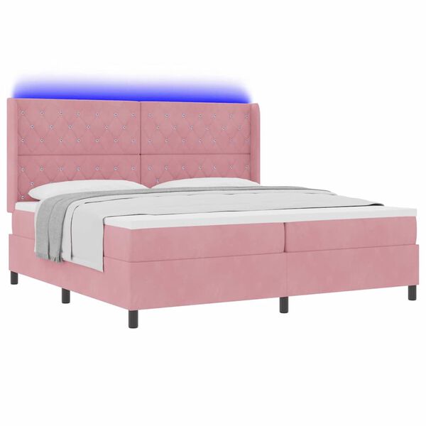 vidaXL Boxspringbett mit Matratze mit LED Rosa 200 x 200 cm Samt