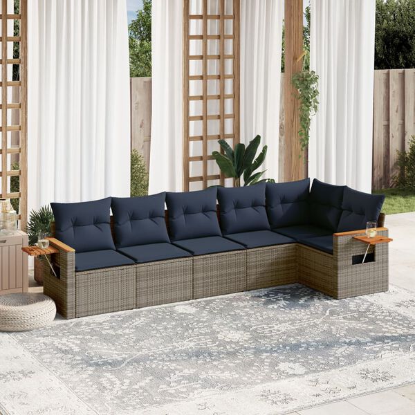 vidaXL 6-tlg. Garten-Sofagarnitur mit Kissen Grau Poly Rattan