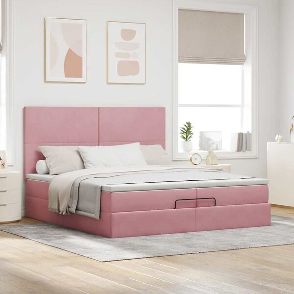 vidaXL Ottoman-Bett mit Matratzen & LEDs Rosa 200x200 cm Samt
