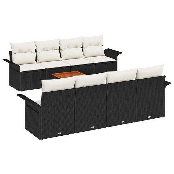 vidaXL Gartensofa-set mit Speicher 9 pcs Schwarz und Creme Poly-Rattan