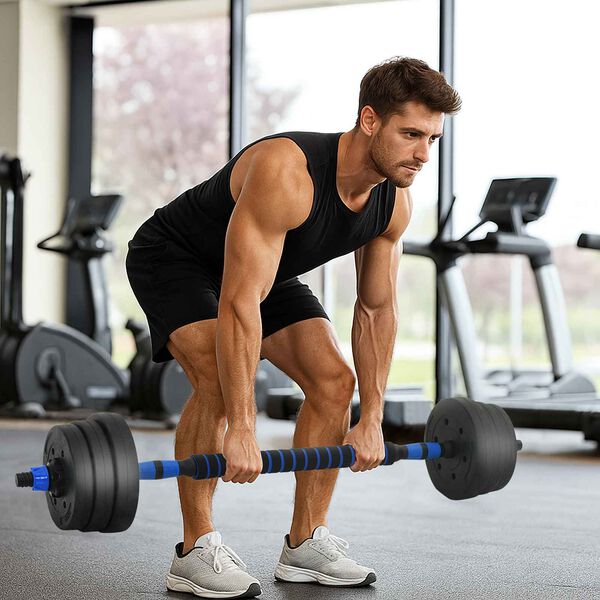 vidaXL 4-in-1 Hantelset Schwarz und Blau 121 x 19,5 x 19,5 cm