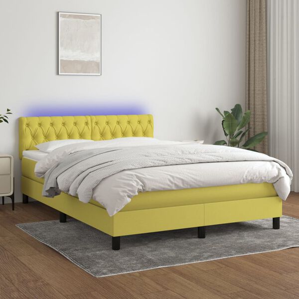 vidaXL Boxspringbett mit Matratze & LED Gr&uuml;n 140x190 cm Stoff