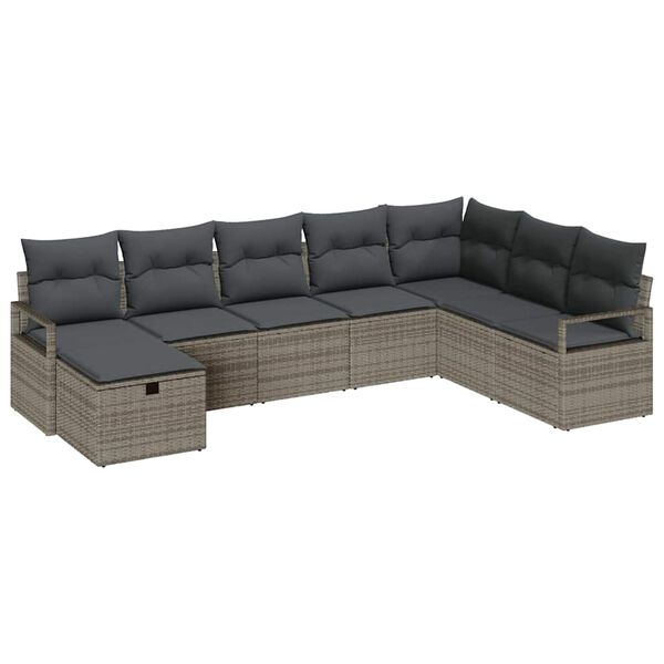 vidaXL Sofa Set mit Kissen mit Speicher 8 pcs Grau Poly-Rattan