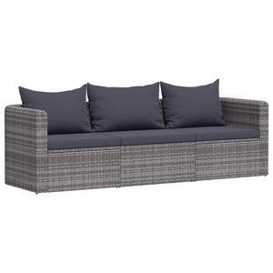 vidaXL 3-tlg. Garten-Sofagarnitur mit Kissen Grau Poly Rattan