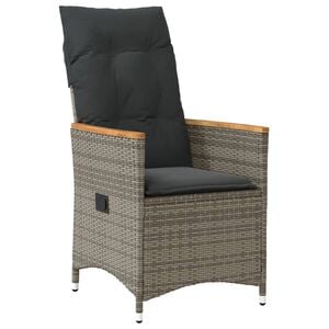 vidaXL Gartensessel Verstellbar mit Kissen Grau Poly Rattan