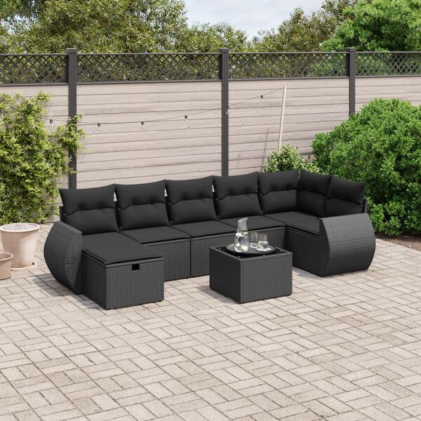 vidaXL 7-tlg. Garten-Sofagarnitur mit Kissen Schwarz Poly Rattan