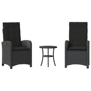 vidaXL 3-tlg. Bistro-Set mit Kissen Schwarz Poly Rattan