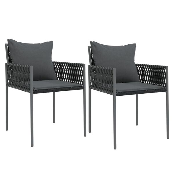 vidaXL Gartenstühle mit Kissen 2 Stk. Schwarz 54x61x83 cm Poly Rattan