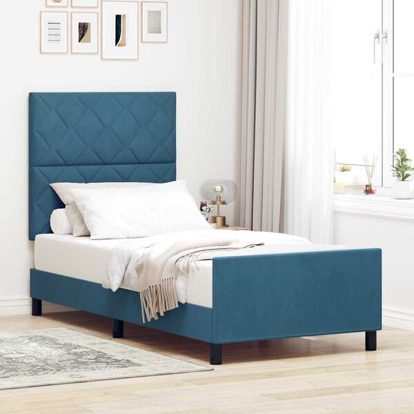vidaXL Boxspringbett mit Kopfteil Dunkelblau 90 x 190 cm Samt