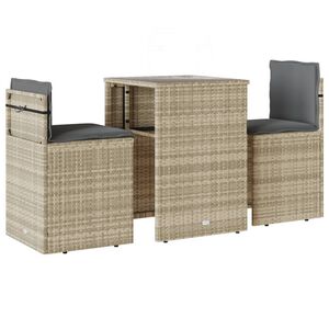 vidaXL 3-tlg. Bistro-Set mit Kissen Hellgrau Poly Rattan