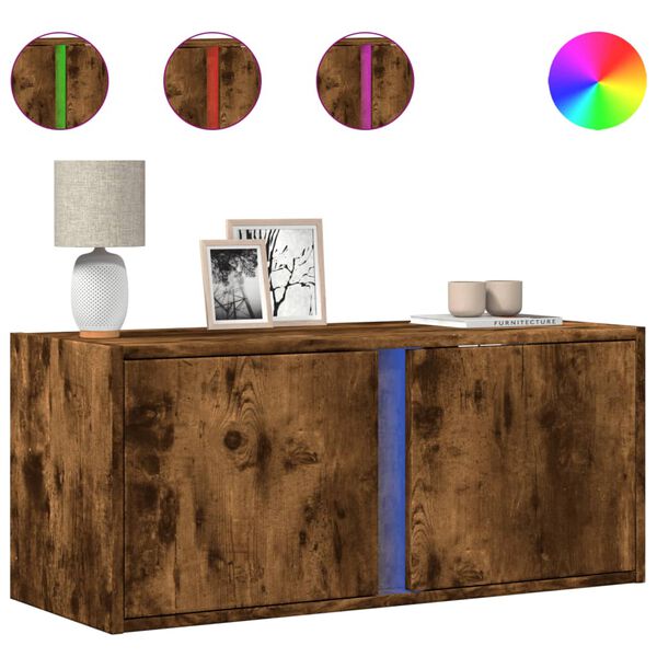 vidaXL TV-Wandschrank mit LED-Beleuchtung R&auml;uchereiche 80x31x35 cm